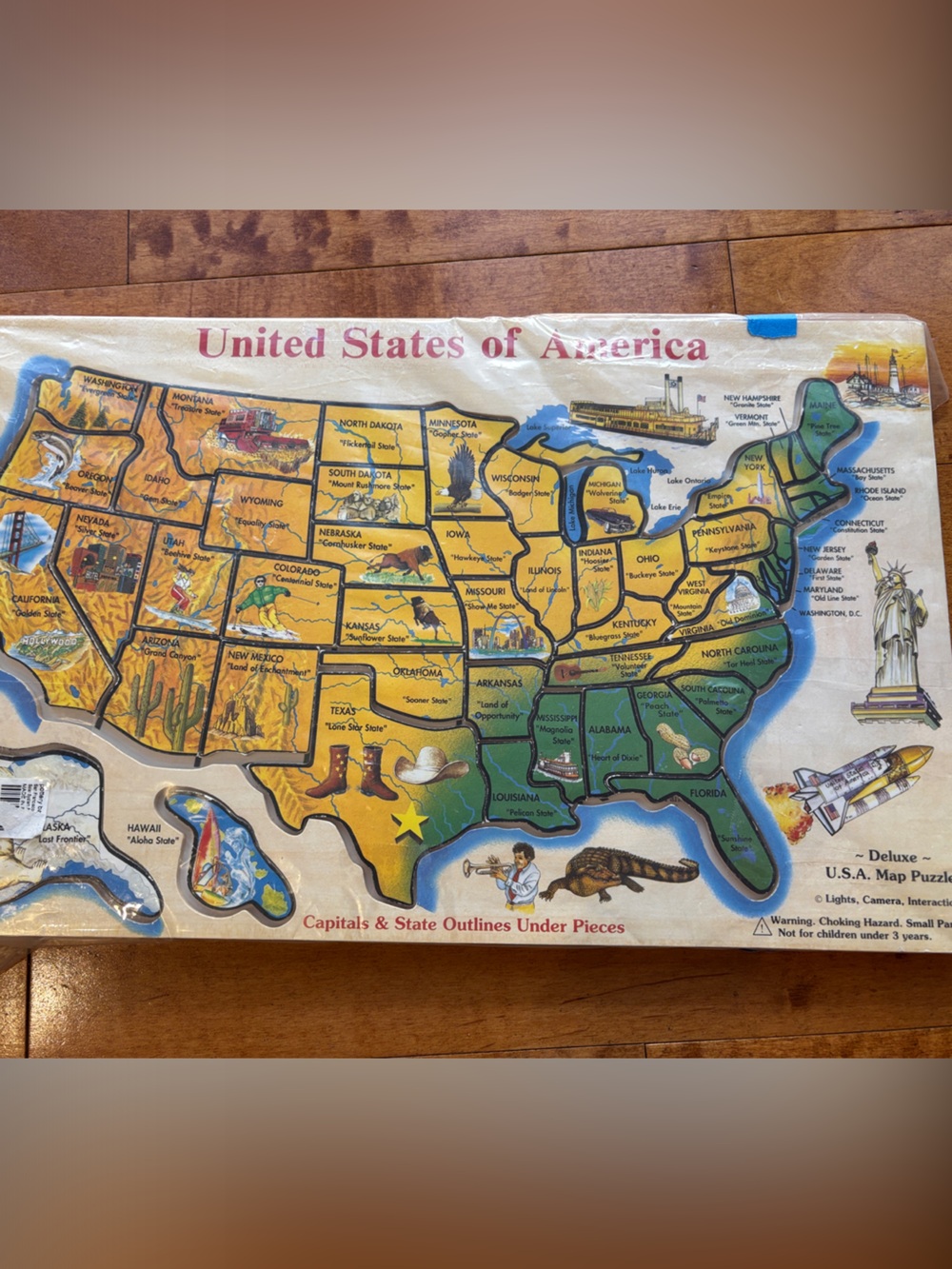 United States Map Puzzle - Educational Wooden Puzzle (Green/Yellow)